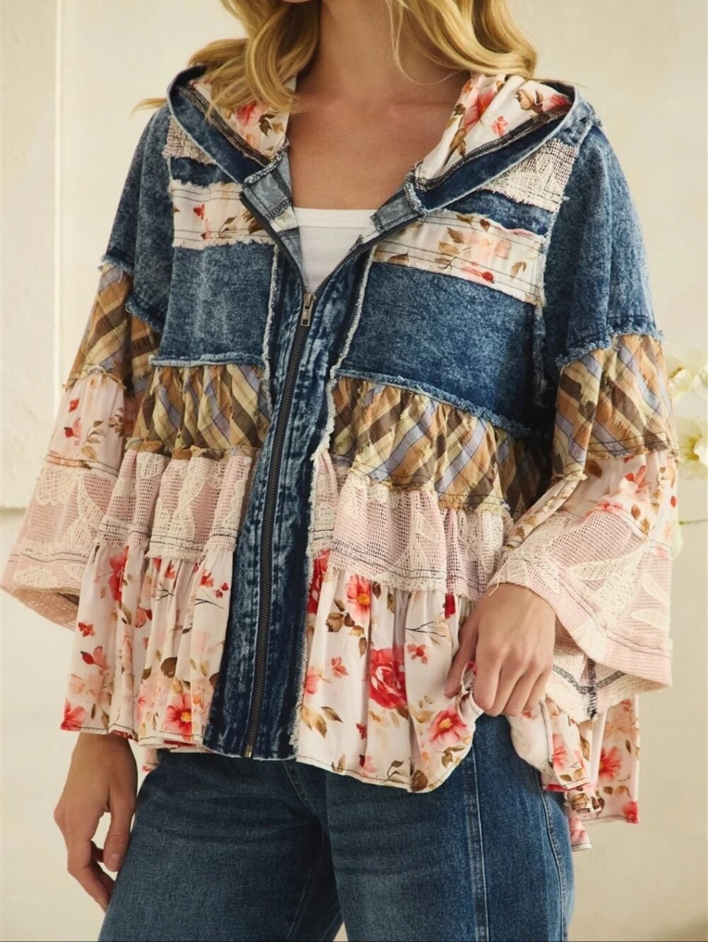 #1791 Oli & Hali Wildflower Wanderer Patchwork Hoodie - Picture 3 of 12